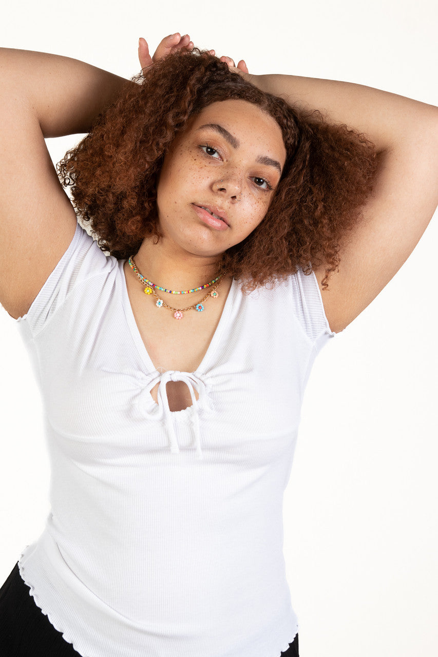 Extended Sizes White Tie Bust Ribbed Tee