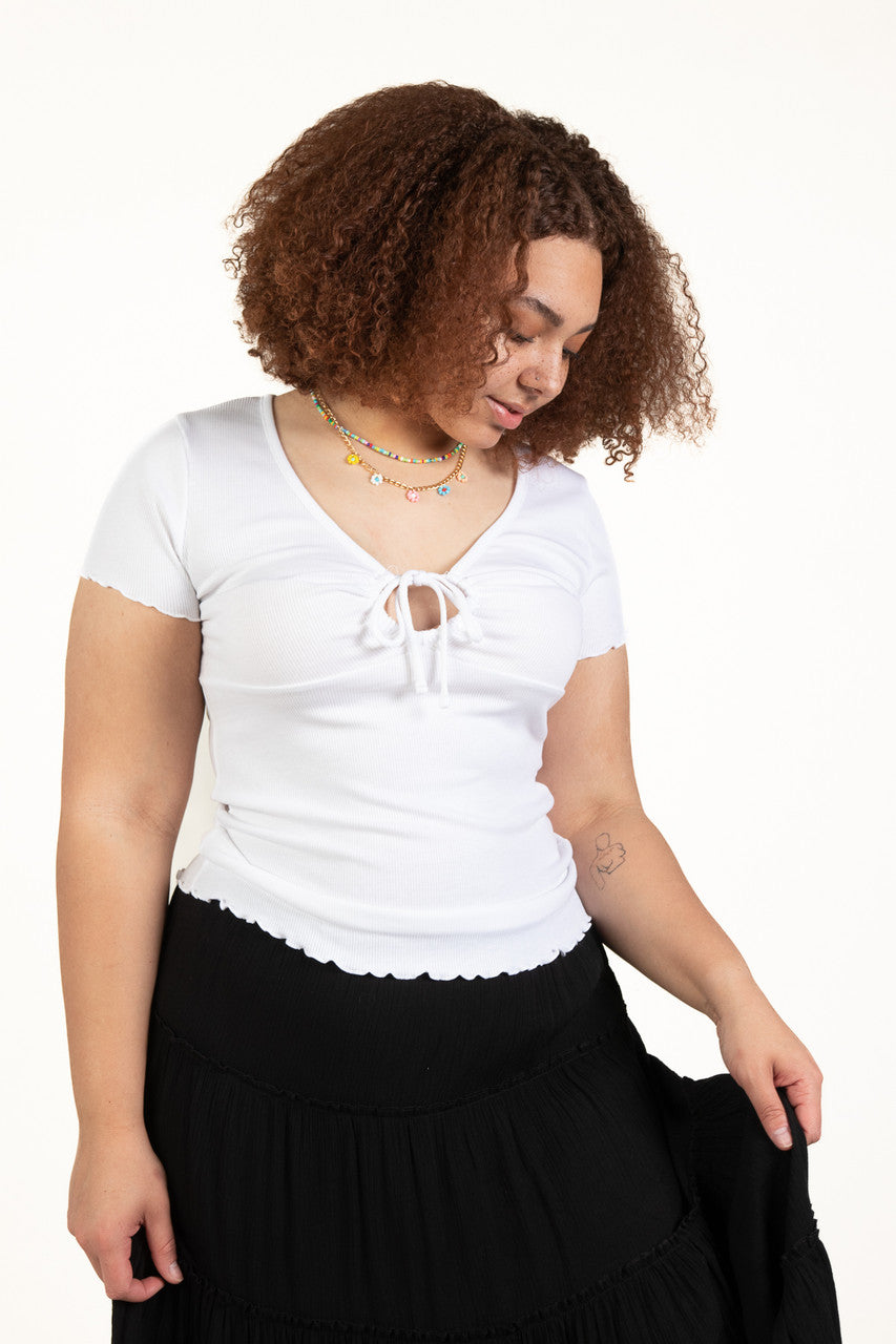 Extended Sizes White Tie Bust Ribbed Tee