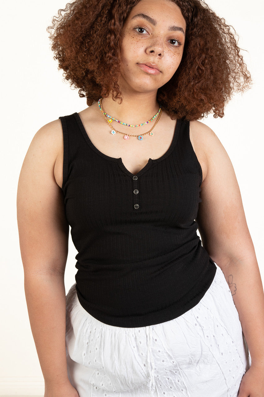 Extended Sizes Black Notch Henley Tank