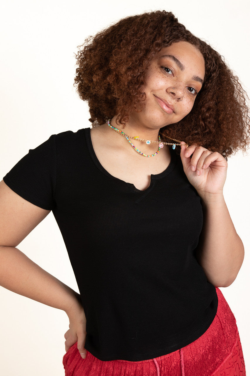 Extended Sizes Black Notch Thermal Tee
