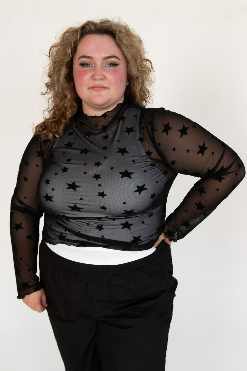 Extended Sizes Mesh Star Long Sleeve