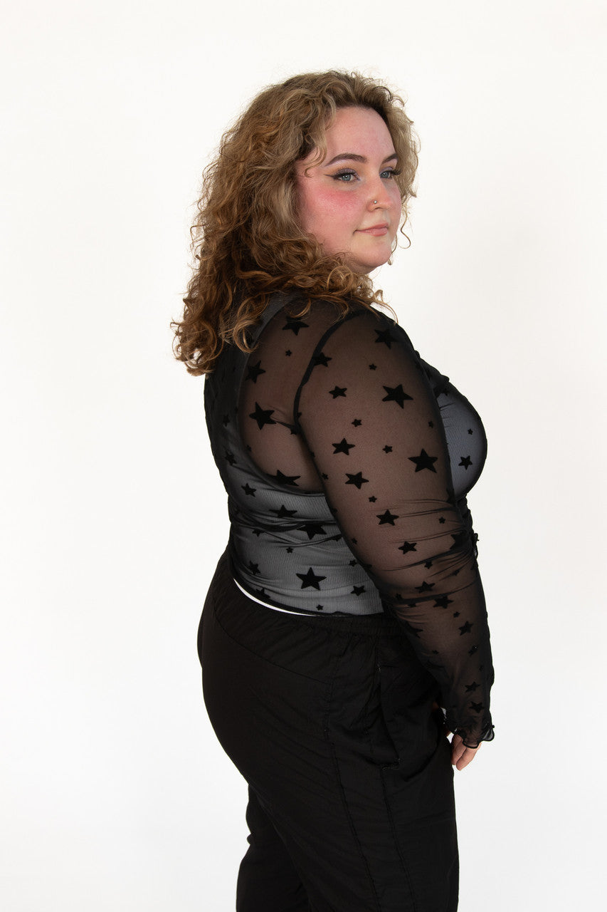 Extended Sizes Mesh Star Long Sleeve
