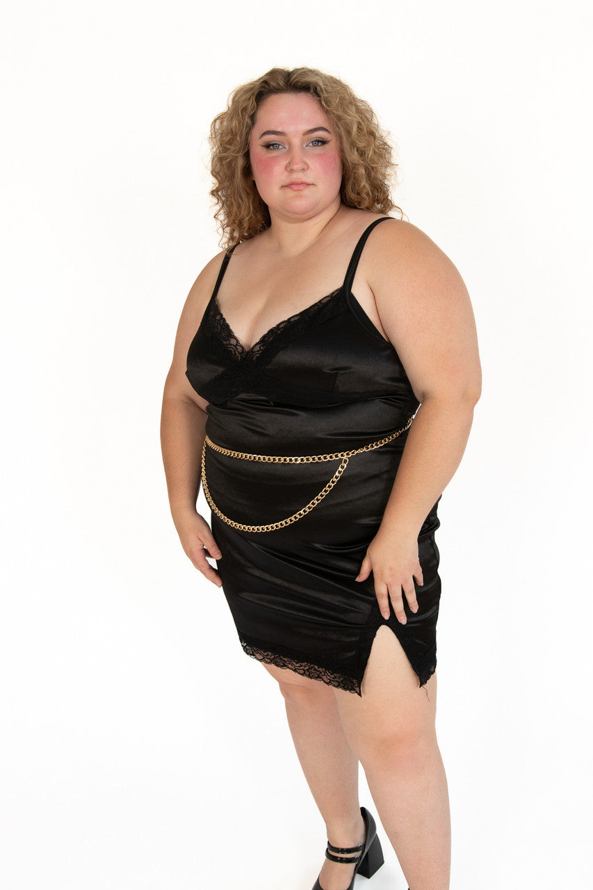 Extended Sizes Black Slip Mini Dress