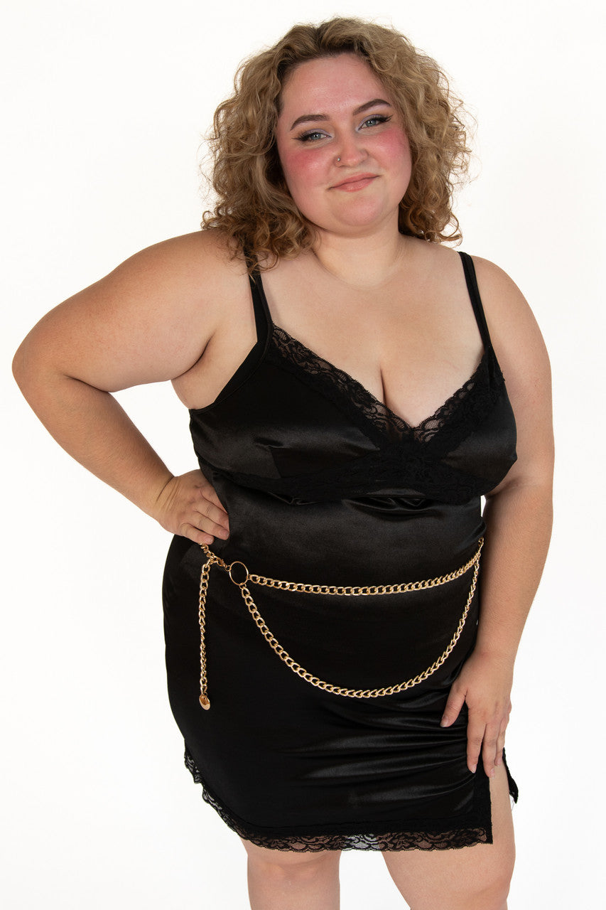 Extended Sizes Black Slip Mini Dress