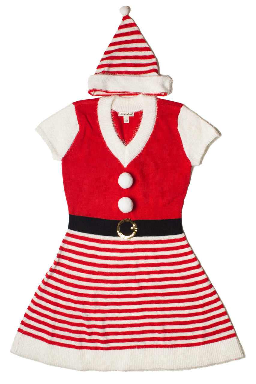 Candy Stripe Santa Dress With Hat