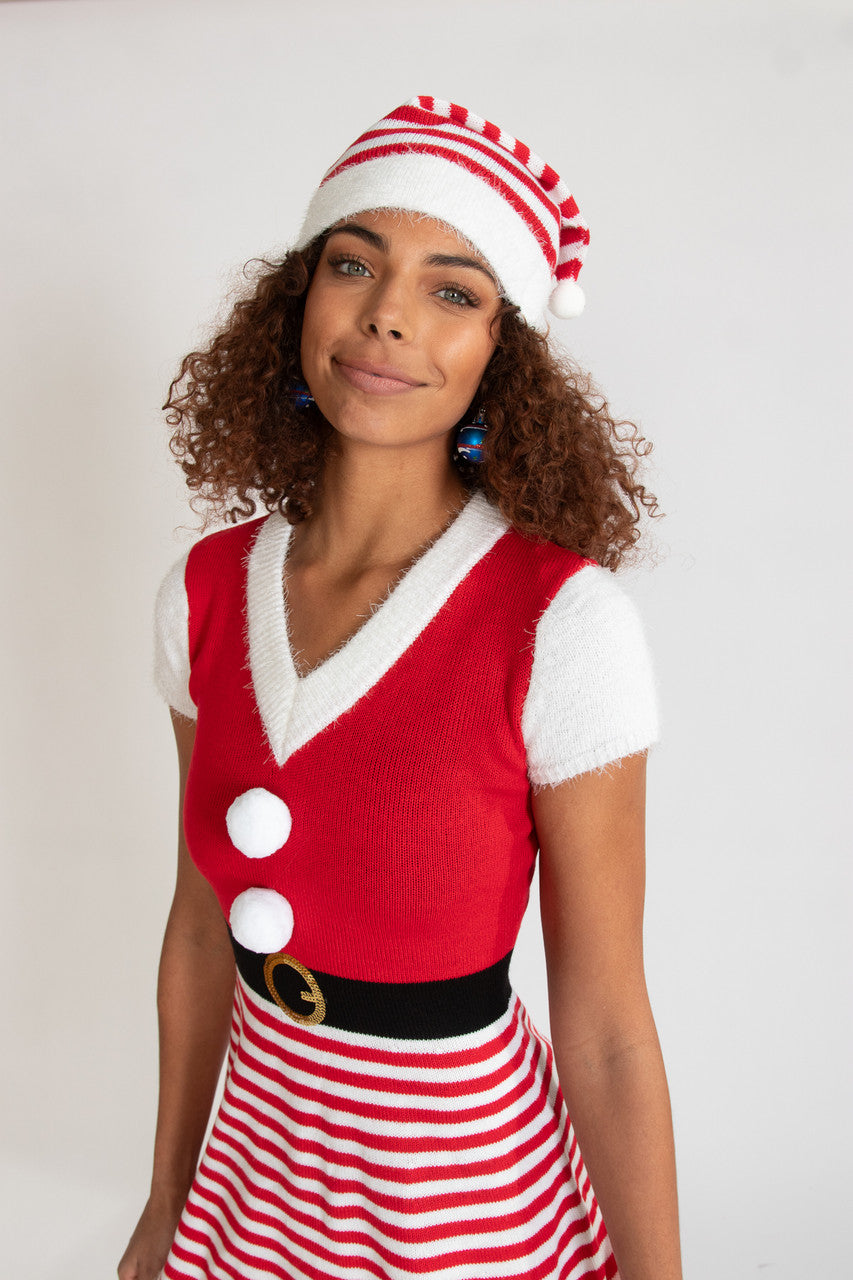 Candy Stripe Santa Dress With Hat