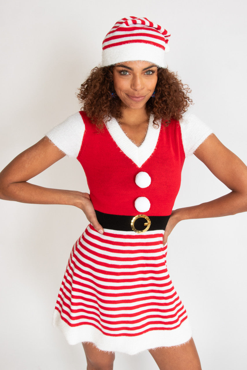 Candy Stripe Santa Dress With Hat