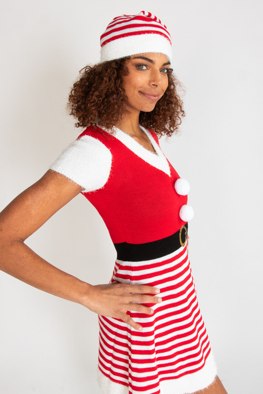 Candy Stripe Santa Dress With Hat