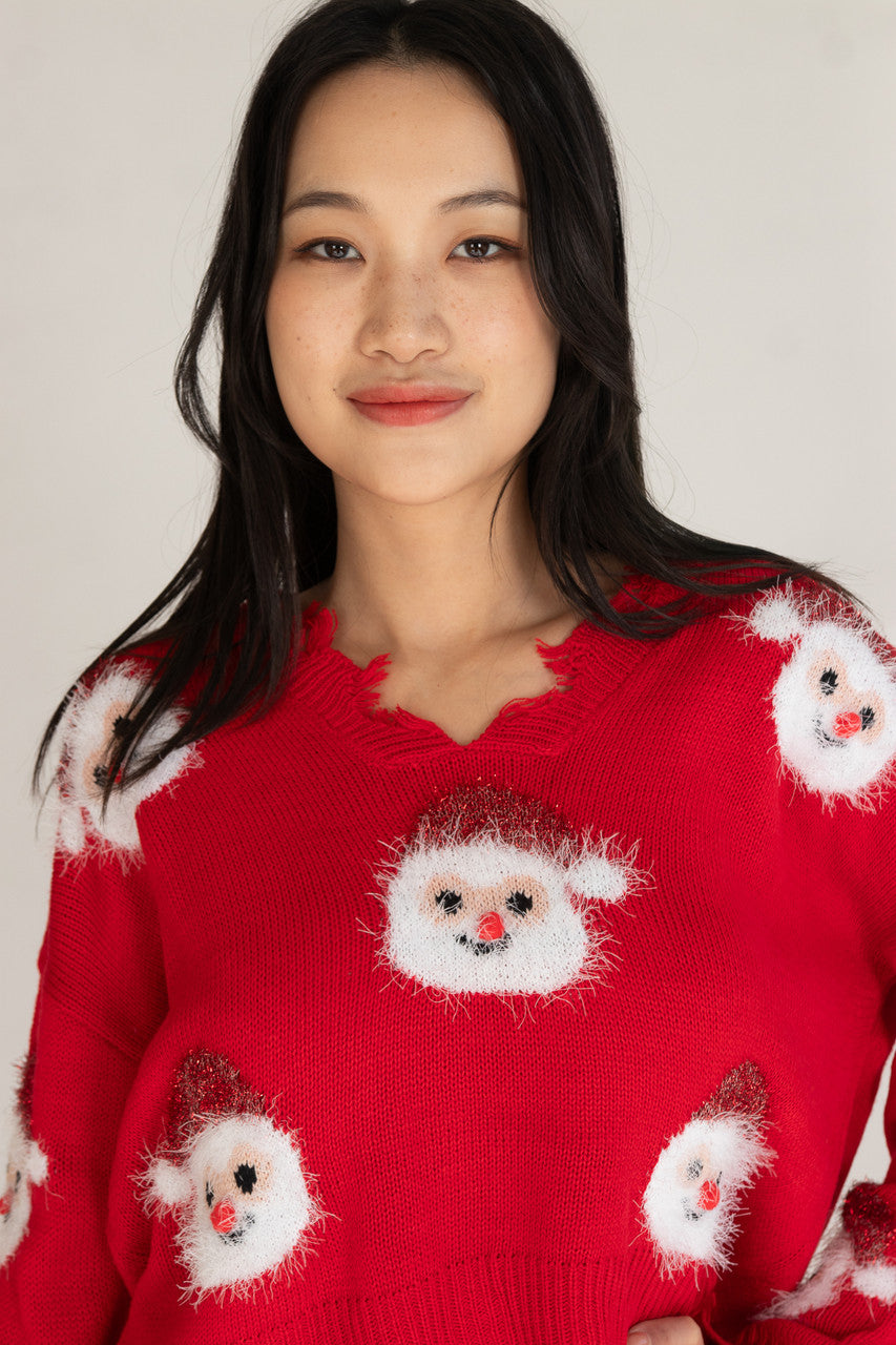 Happy Santa Distressed Sweater