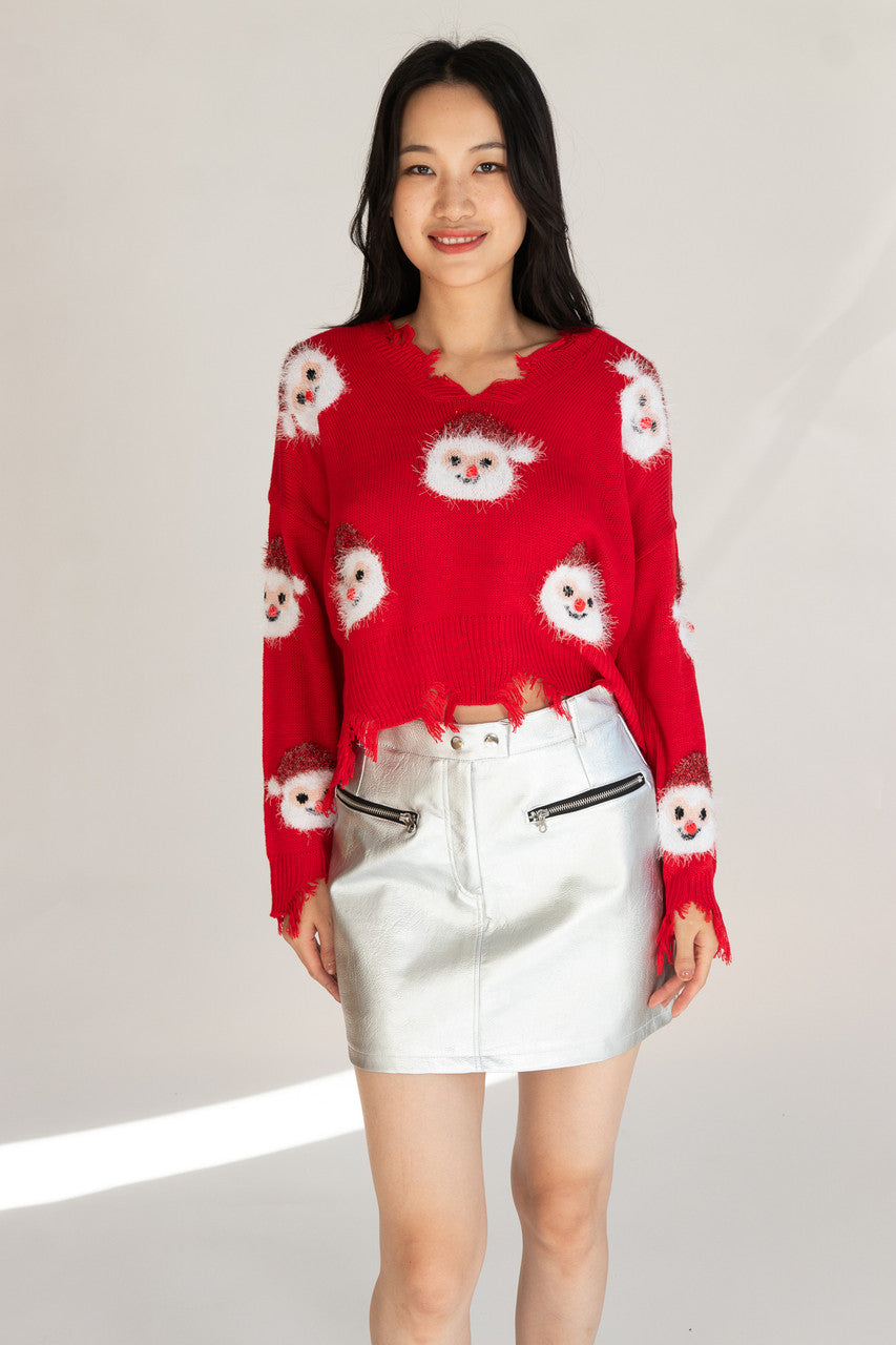 Happy Santa Distressed Sweater