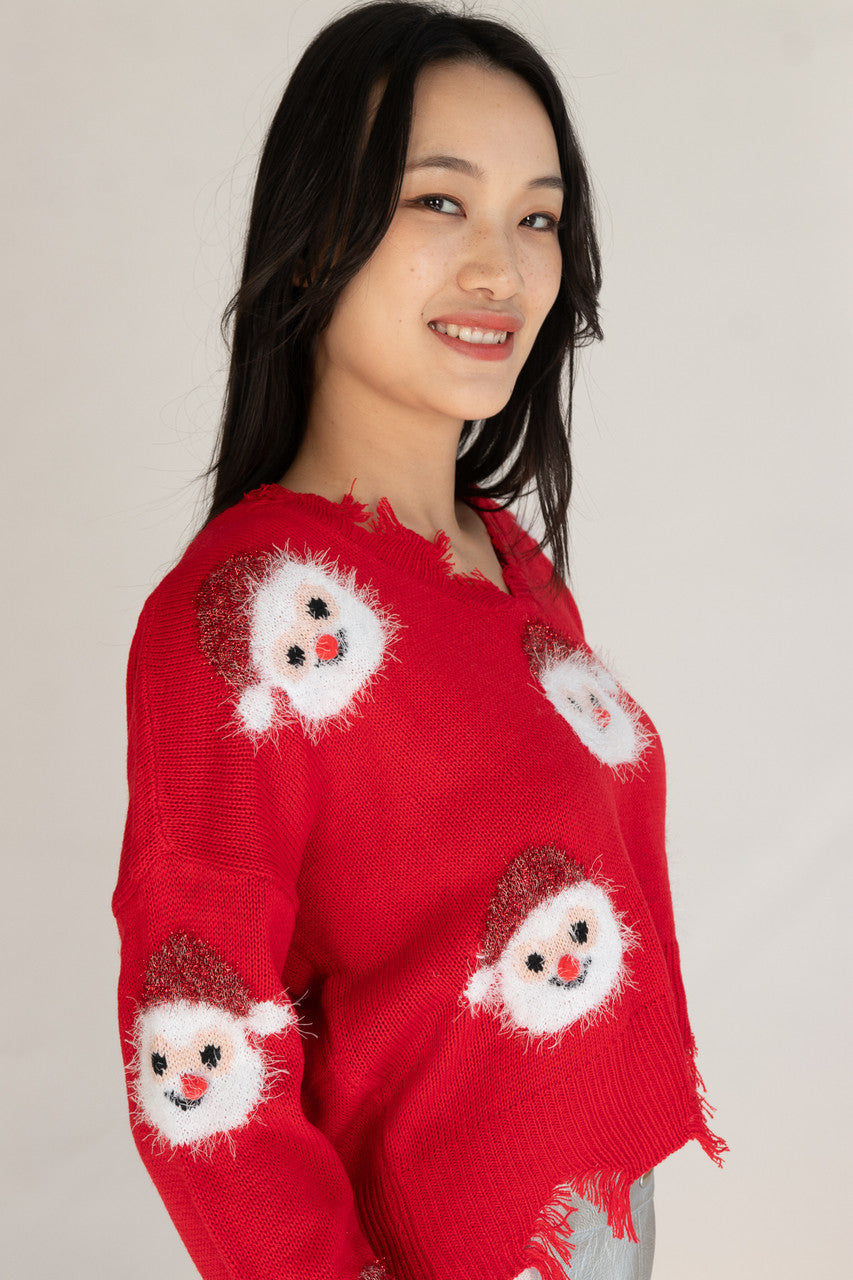Happy Santa Distressed Sweater