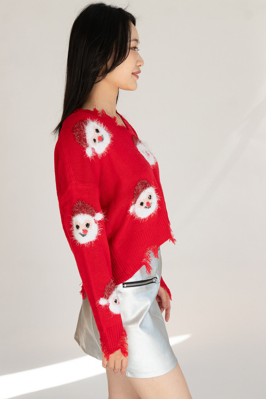 Happy Santa Distressed Sweater