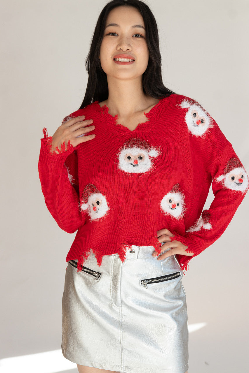 Happy Santa Distressed Sweater