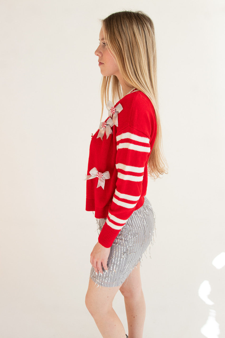 Peppermint Bow Christmas Cardigan