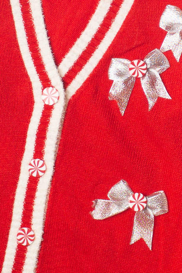 Peppermint Bow Christmas Cardigan