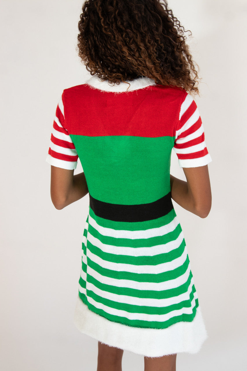 Peppermint Elf Christmas Sweater Dress
