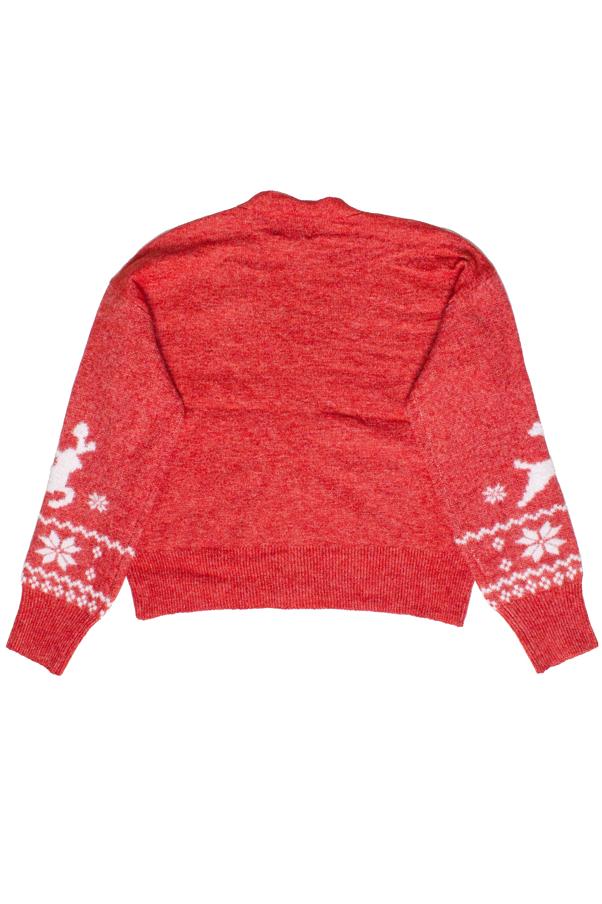 Fair Isle Fuzzy Cardigan - Red