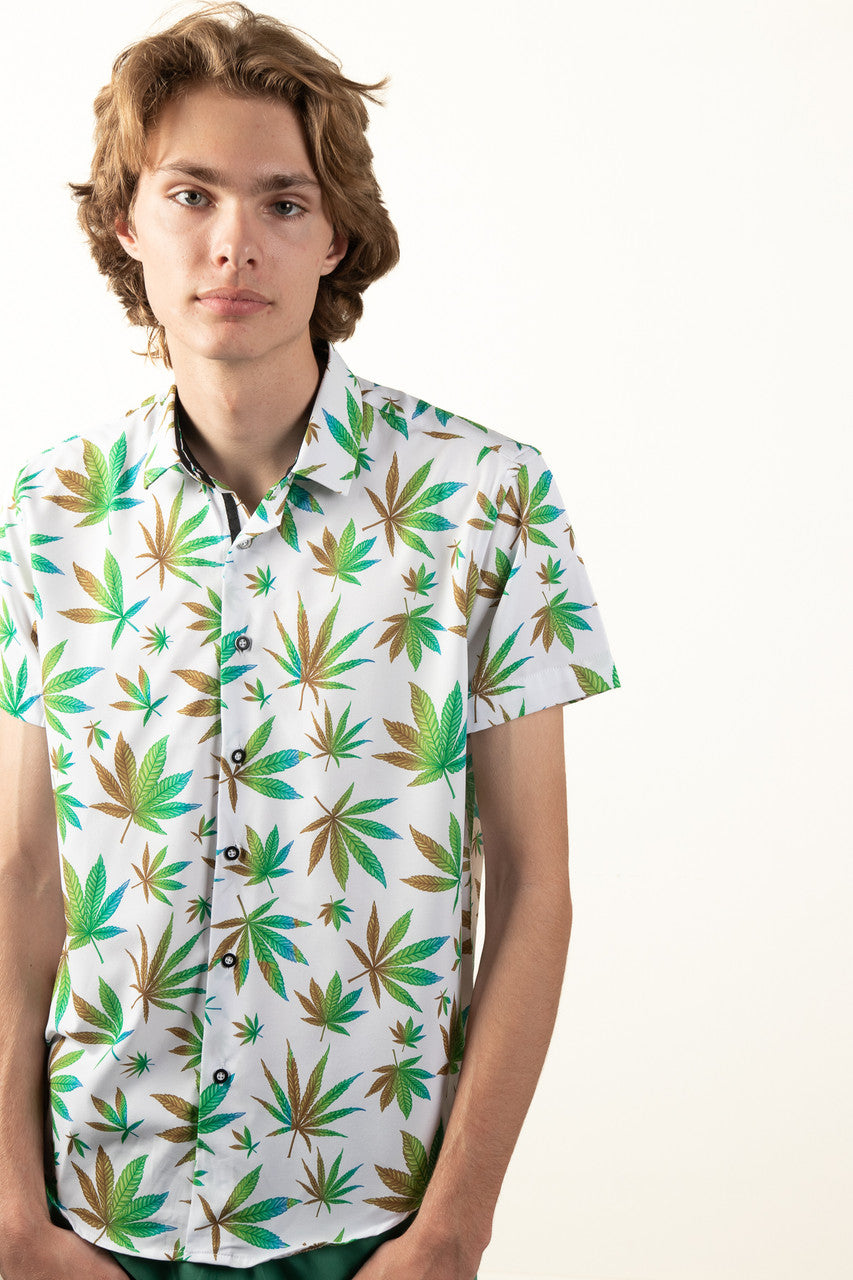 Weed Leaf Button Up Shirt