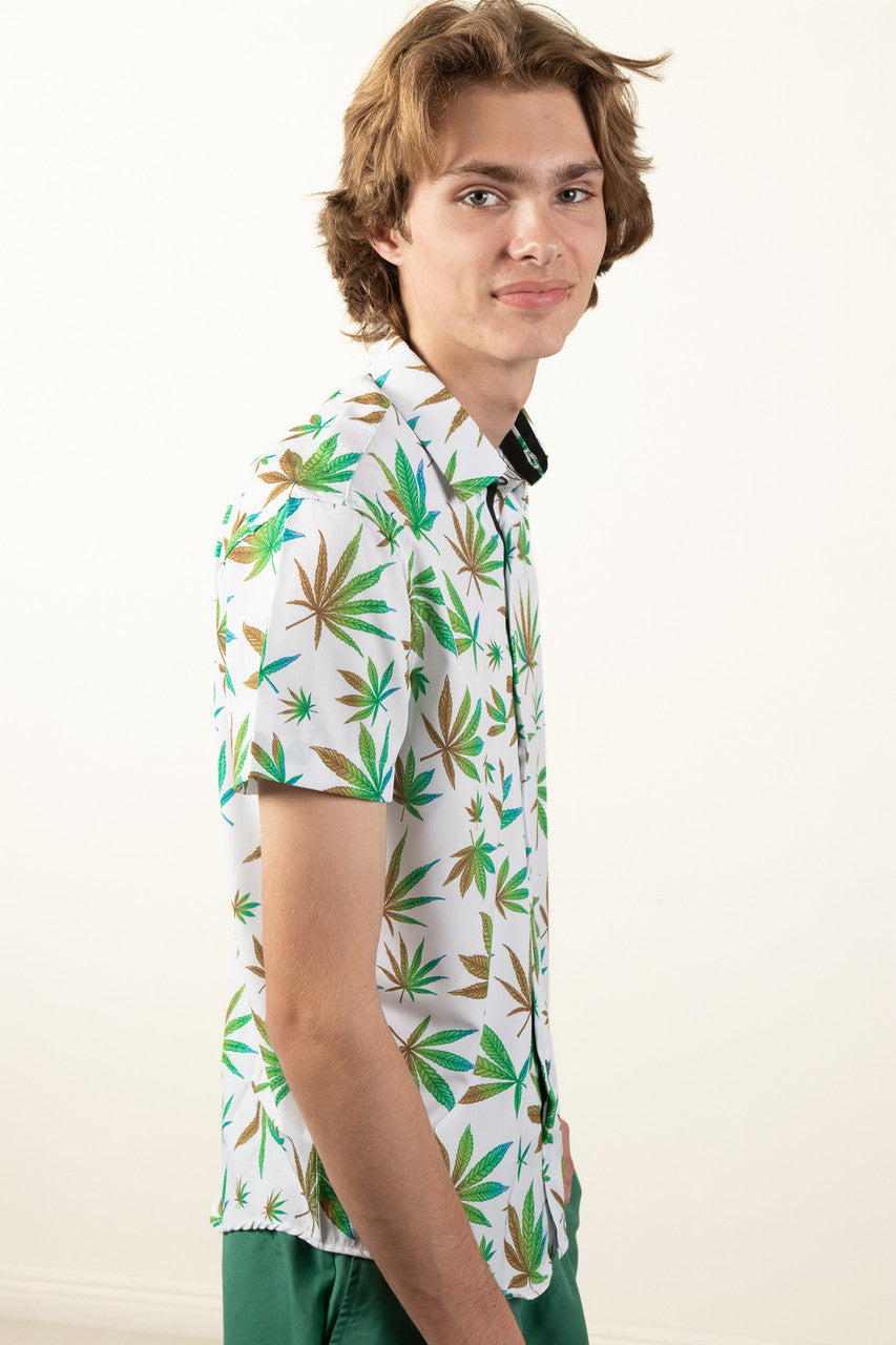 Weed Leaf Button Up Shirt
