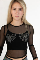 Rhinestone Spiderweb Mesh Top