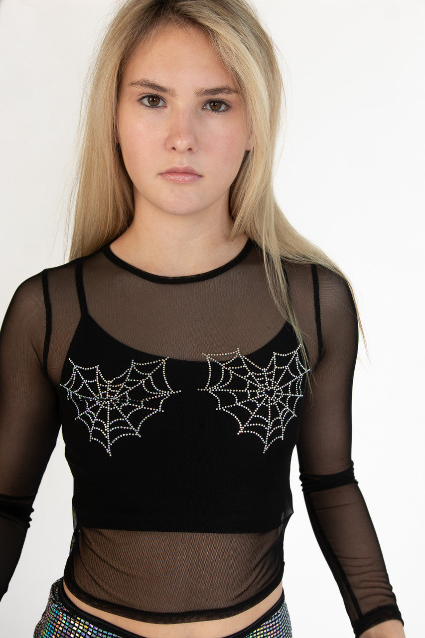 Rhinestone Spiderweb Mesh Top
