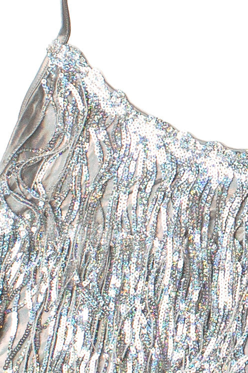 Holographic Sequin Fringe Halter Top