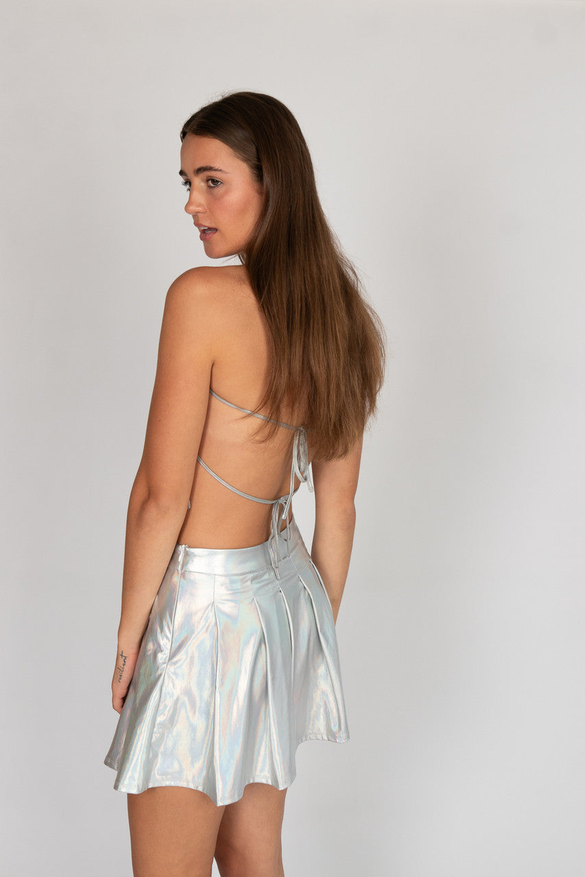Holographic Sequin Fringe Halter Top