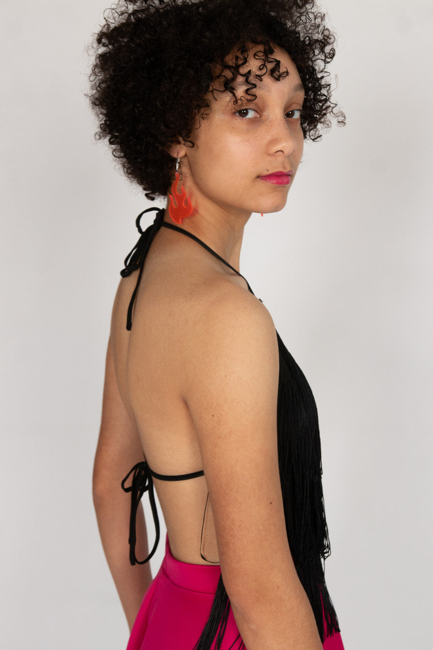 Black Fringe Halter Bodysuit