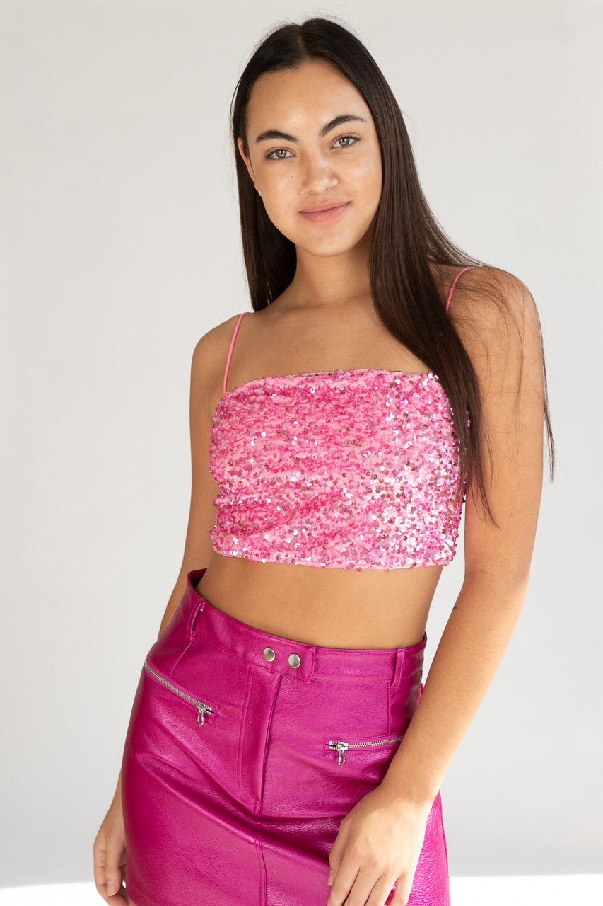 Pink Velvet Sequin Crop Cami