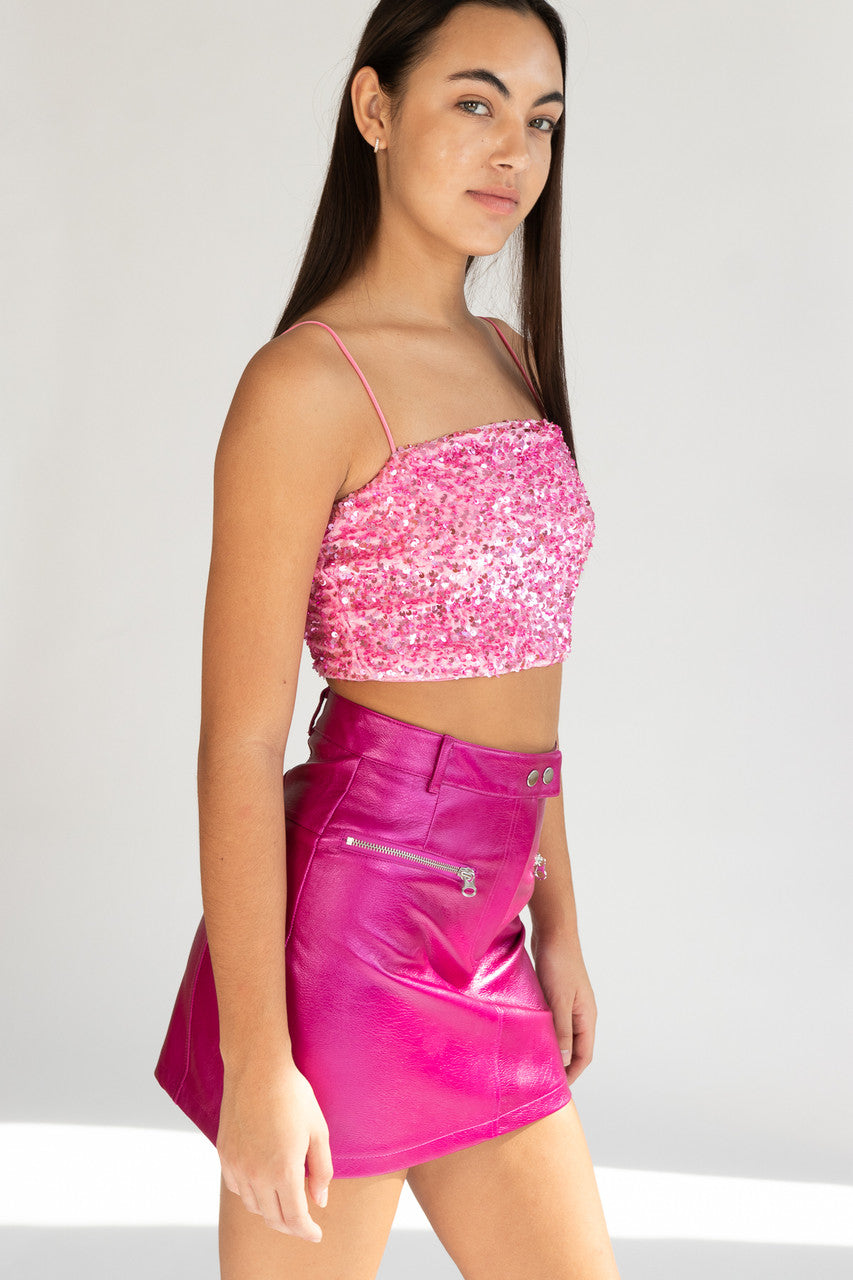 Pink Velvet Sequin Crop Cami