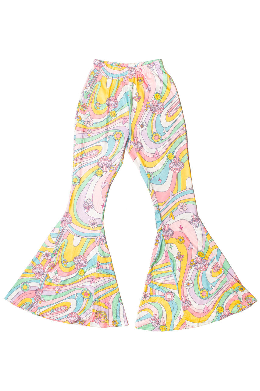 Pastel Mushroom Swirl Flare Pants