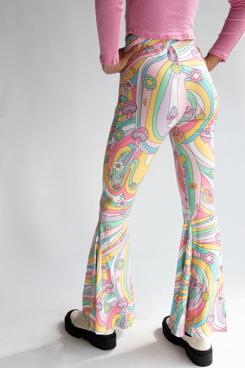 Pastel Mushroom Swirl Flare Pants