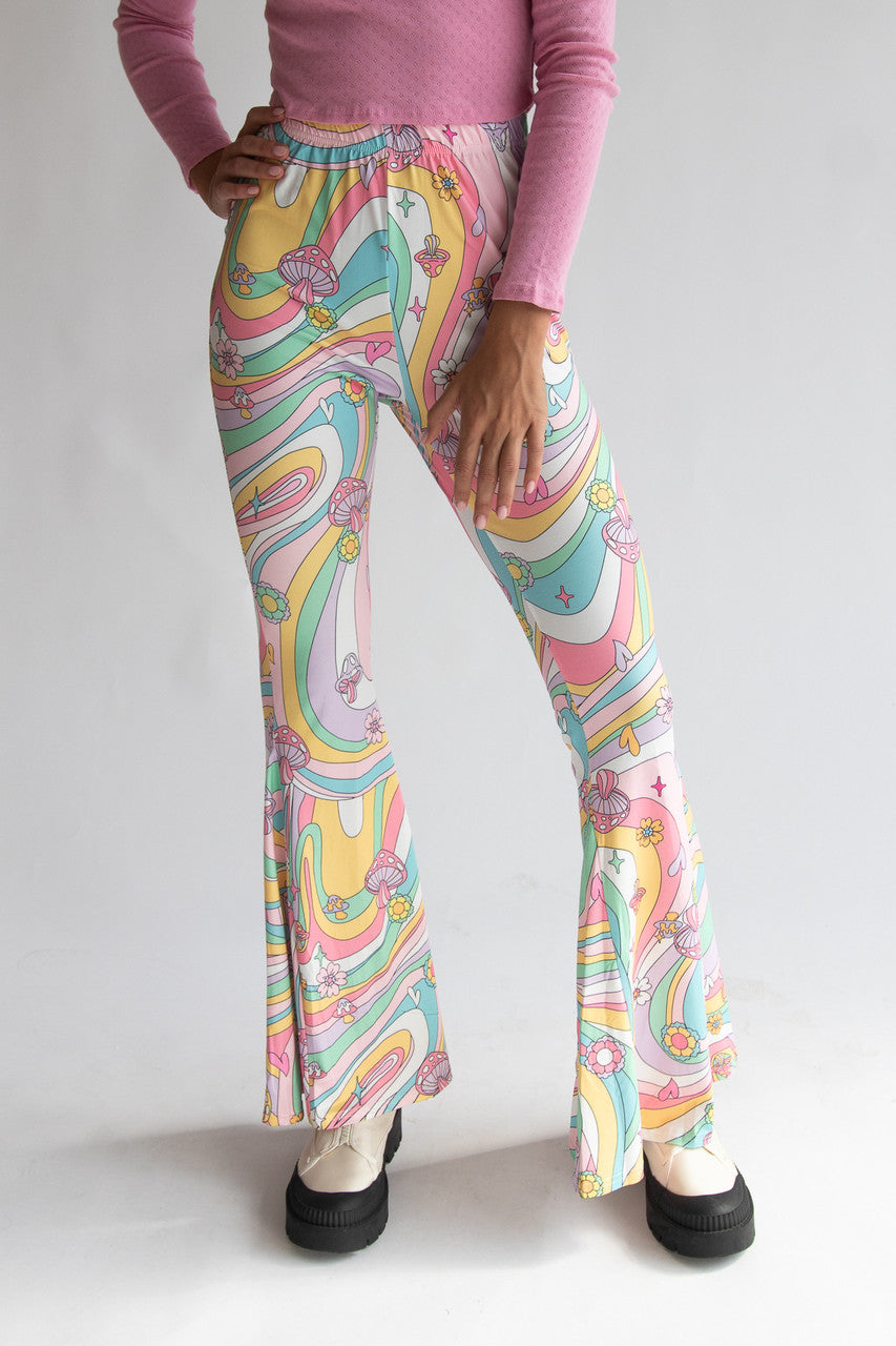 Pastel Mushroom Swirl Flare Pants