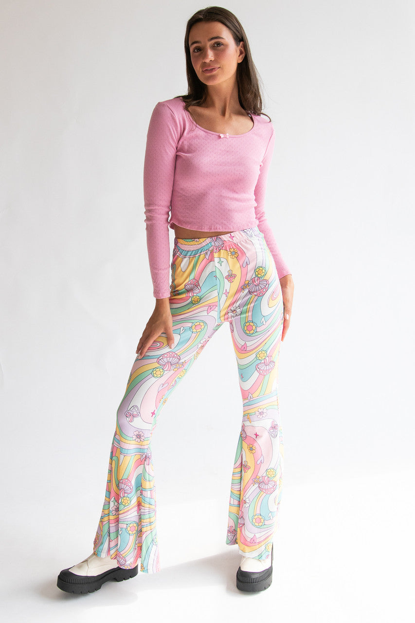 Pastel Mushroom Swirl Flare Pants