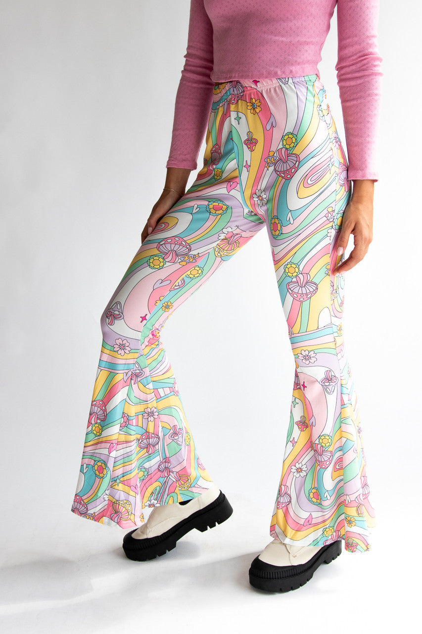 Pastel Mushroom Swirl Flare Pants