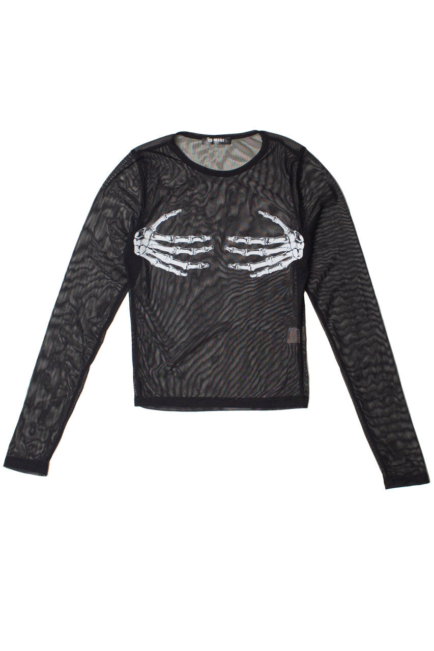 Skeleton Hands Mesh Long Sleeve Top