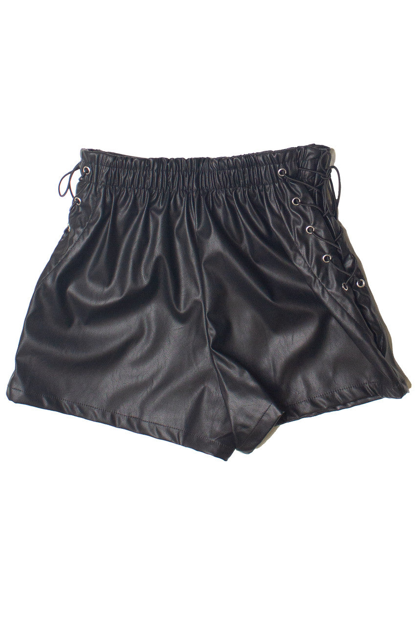 Pleather Lace Up Side Shorts