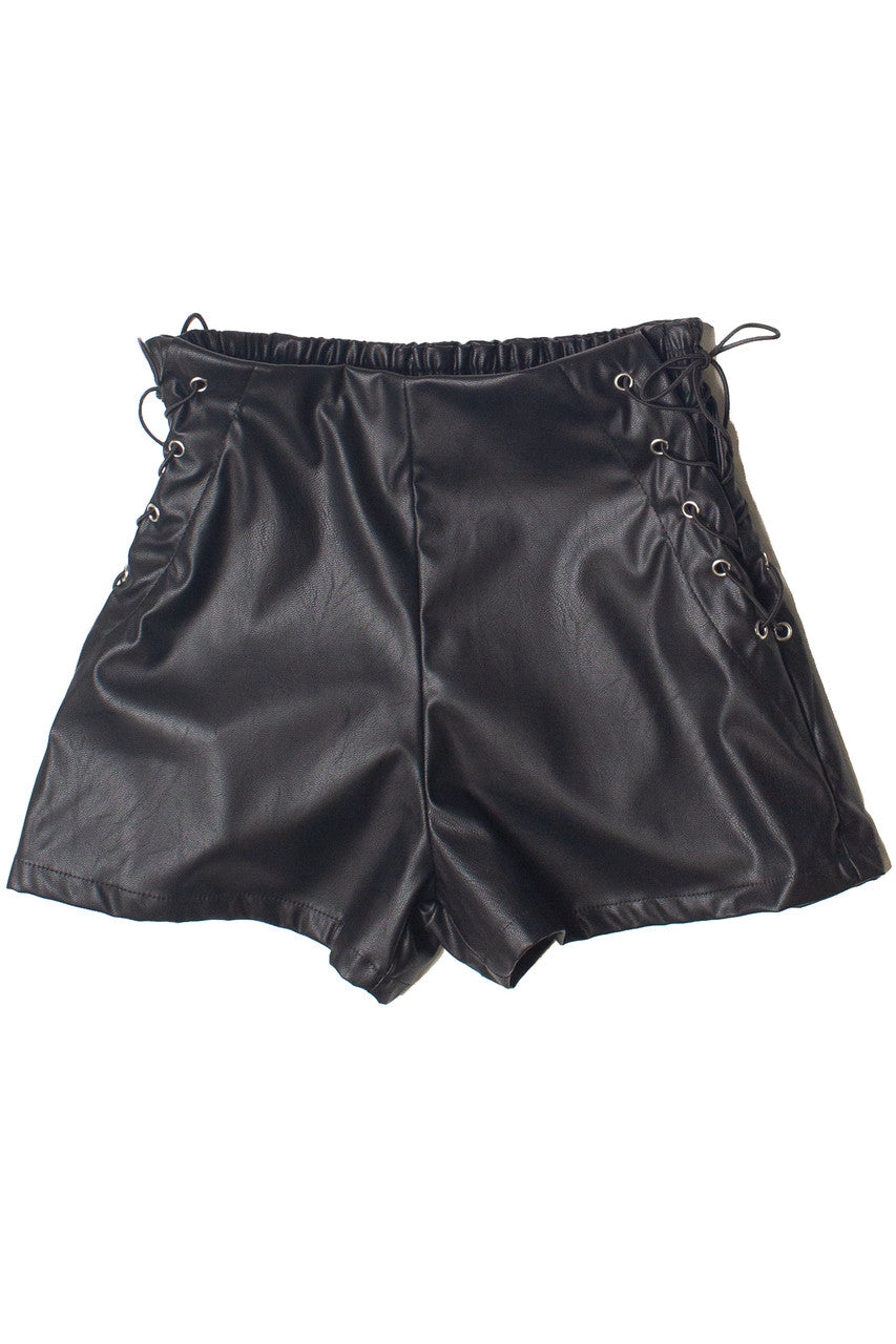 Pleather Lace Up Side Shorts