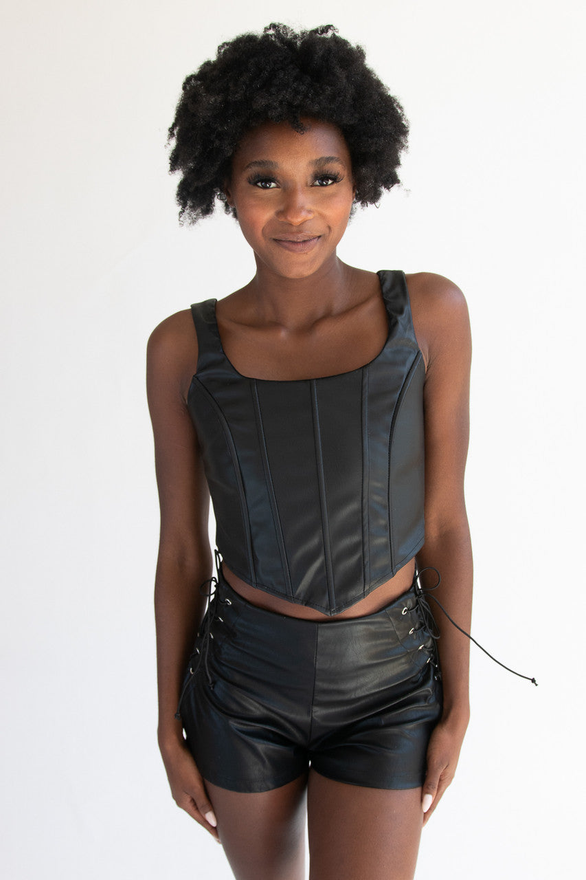 Pleather Corset Tank Top