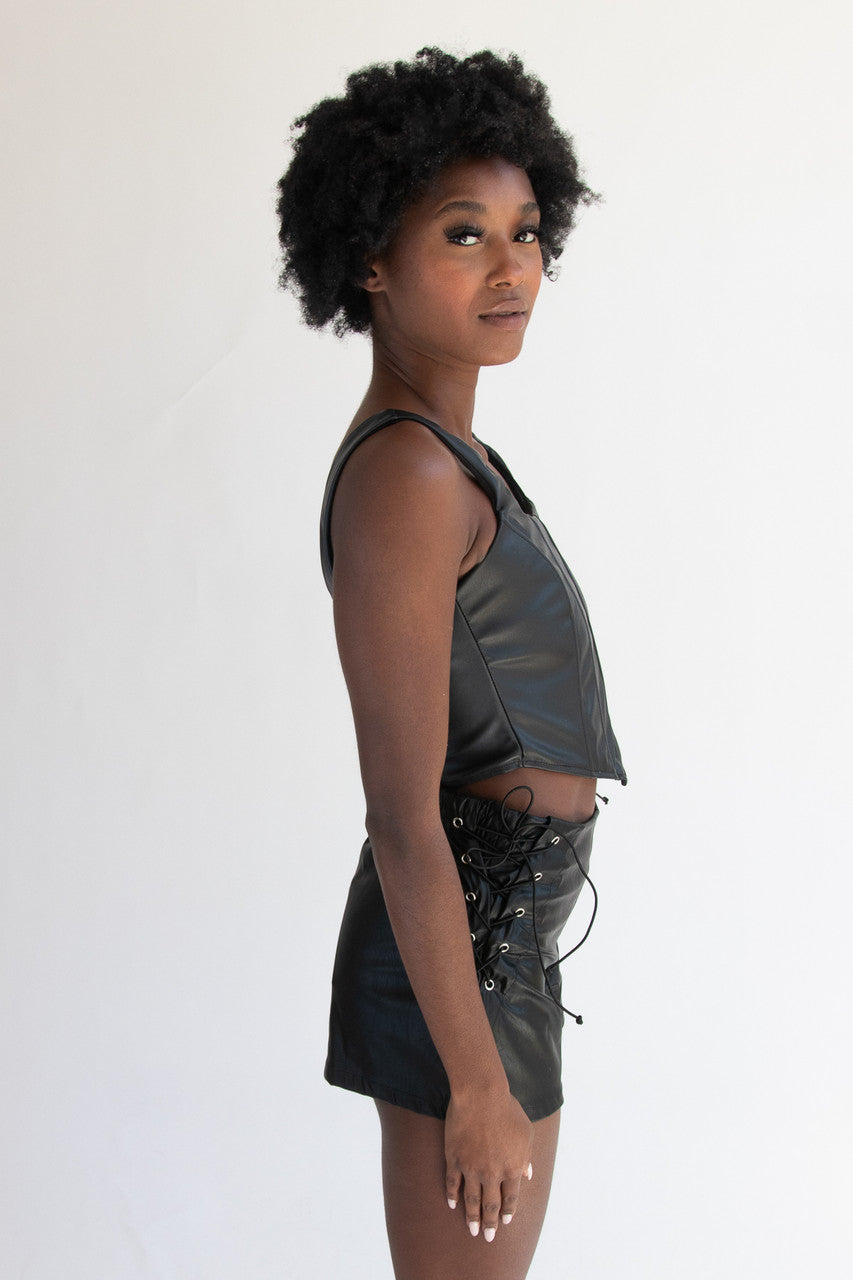 Pleather Corset Tank Top