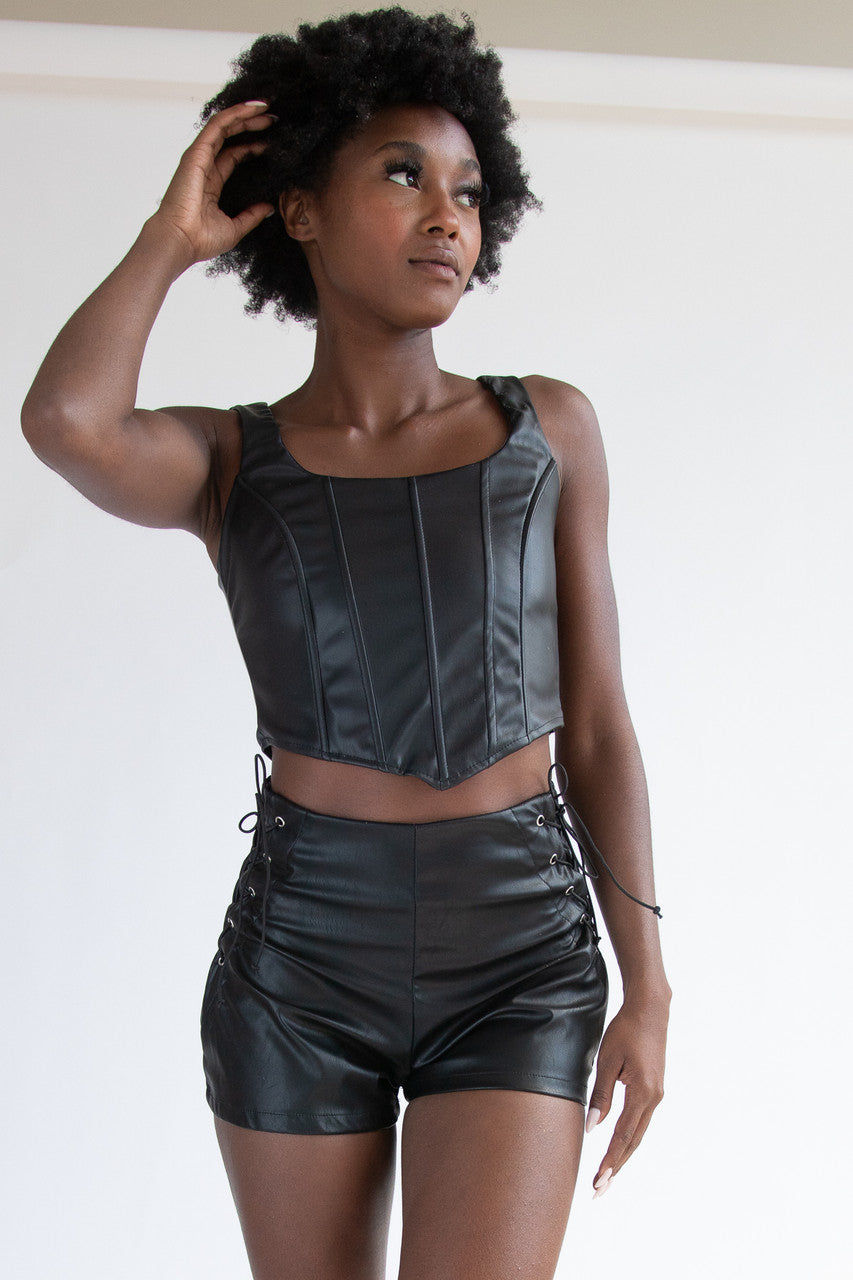 Pleather Corset Tank Top