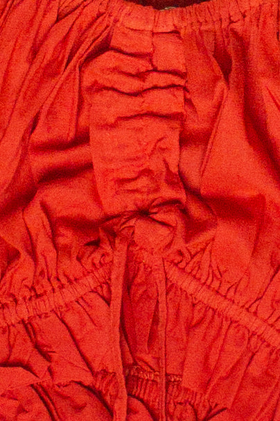 Ruched Front Peasant Crop Top - Red