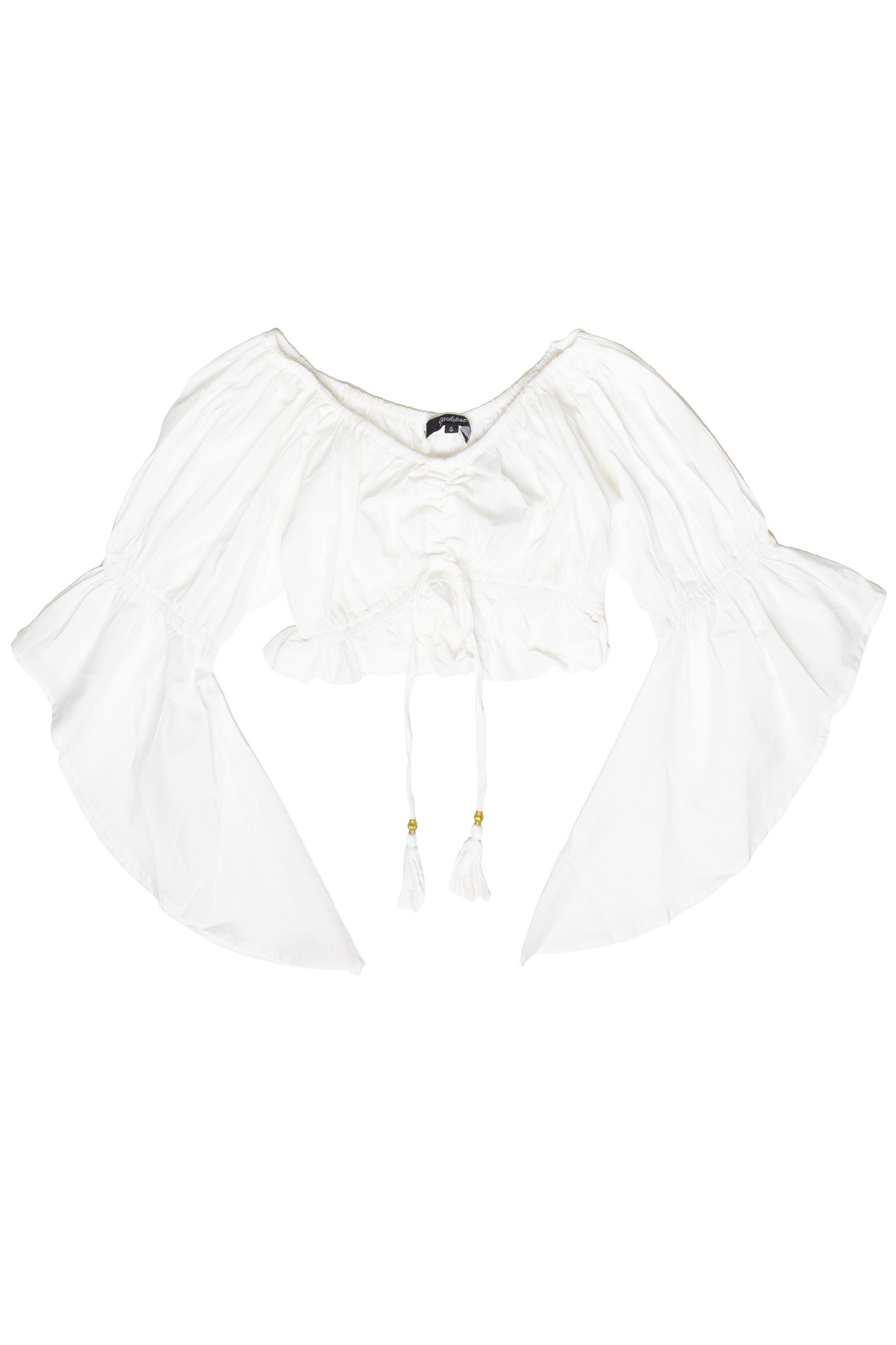 Ruched Front Peasant Crop Top - White