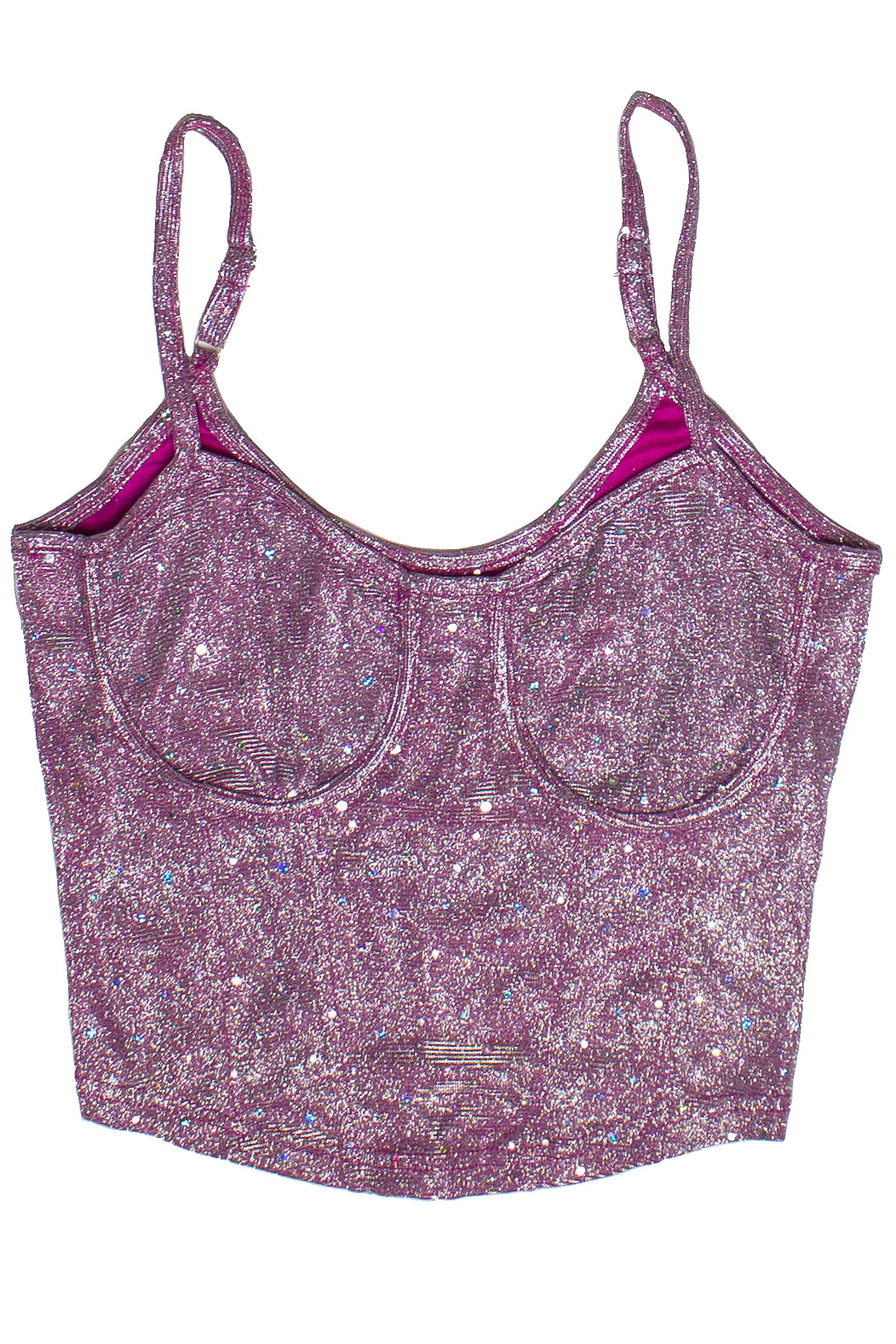 Holographic Glitter Bustier Top - Fuchsia