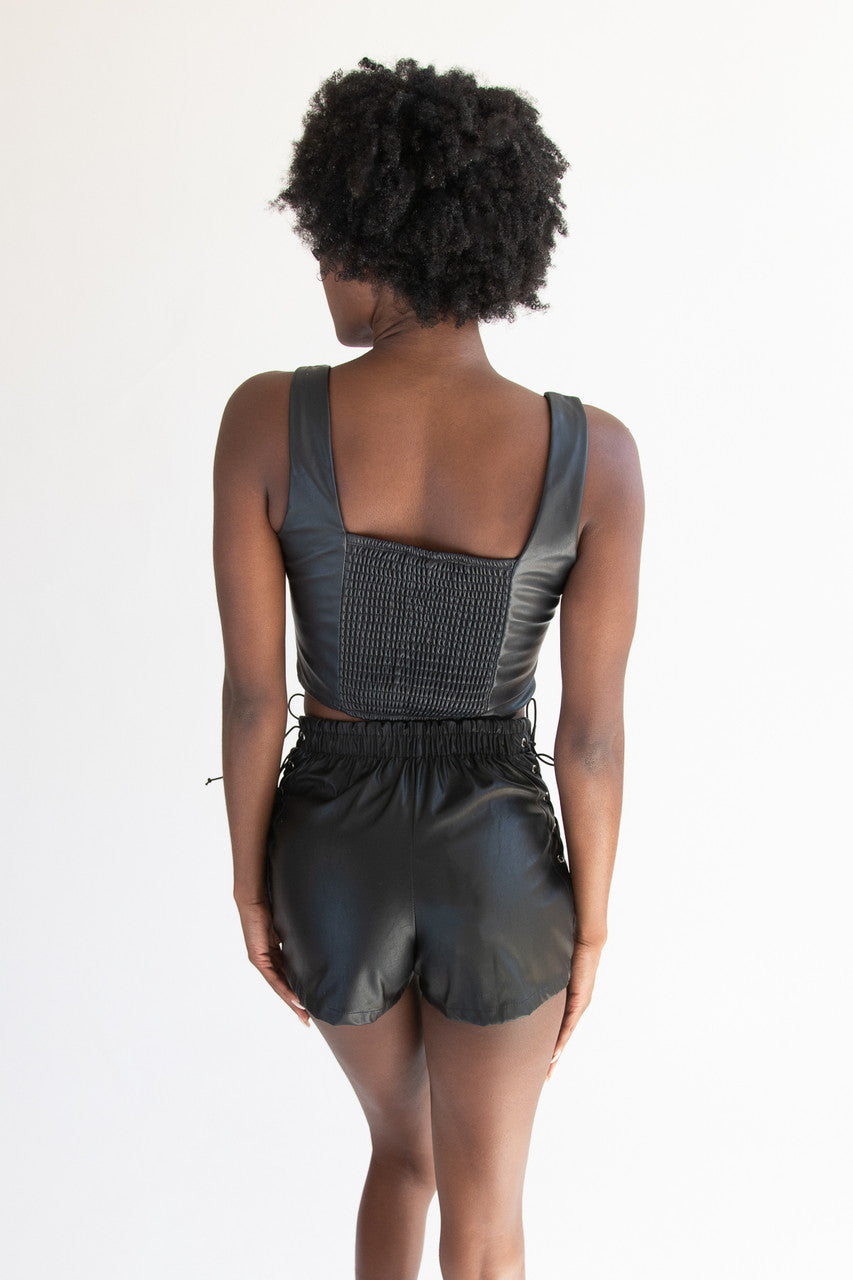 Pleather Lace Up Side Shorts