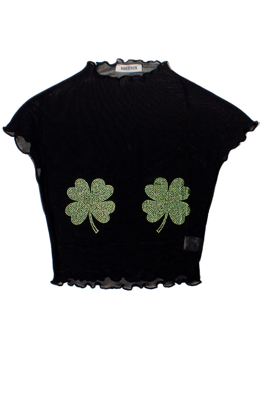Rhinestone Shamrock Mesh Tee