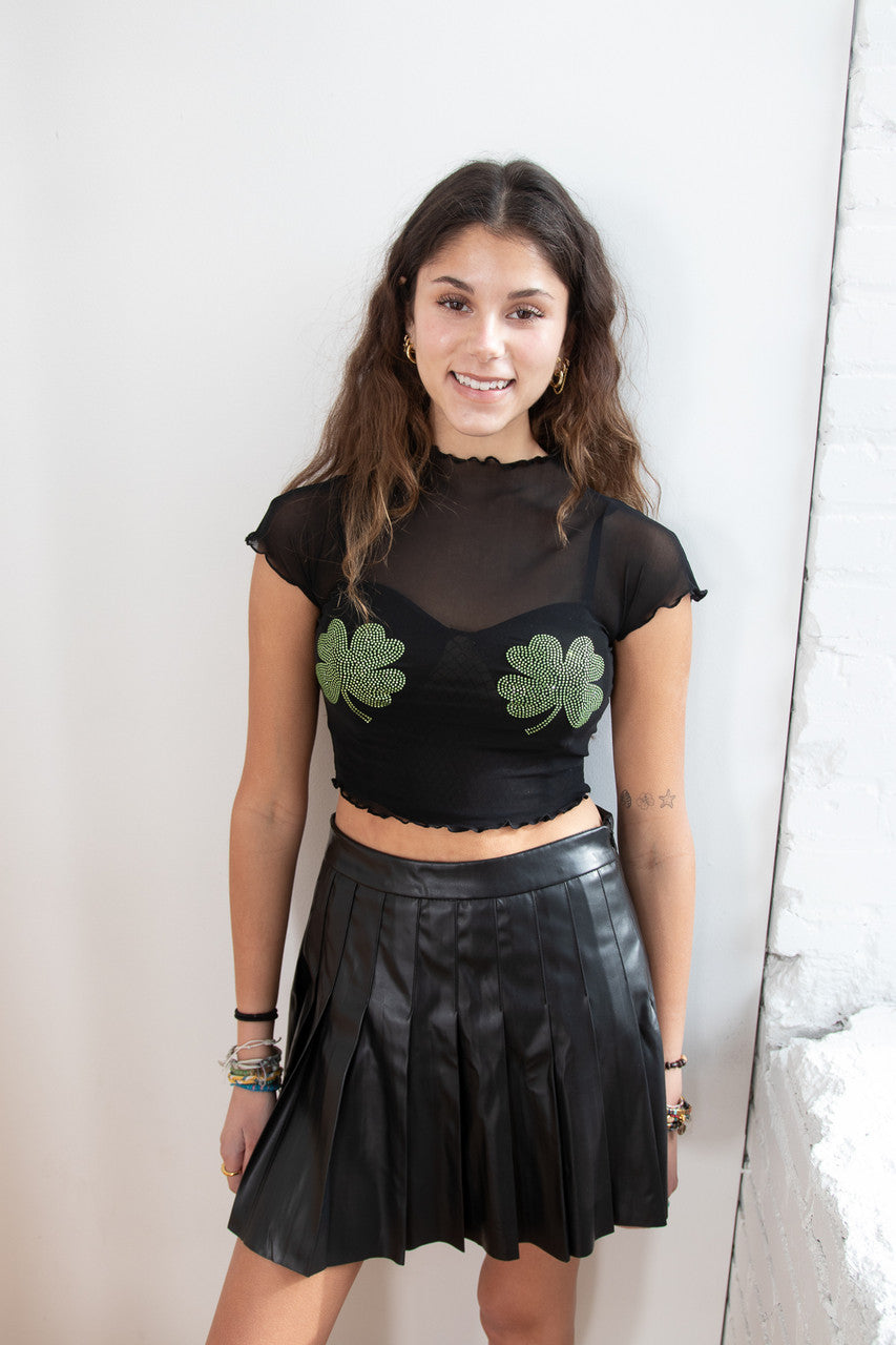 Rhinestone Shamrock Mesh Tee