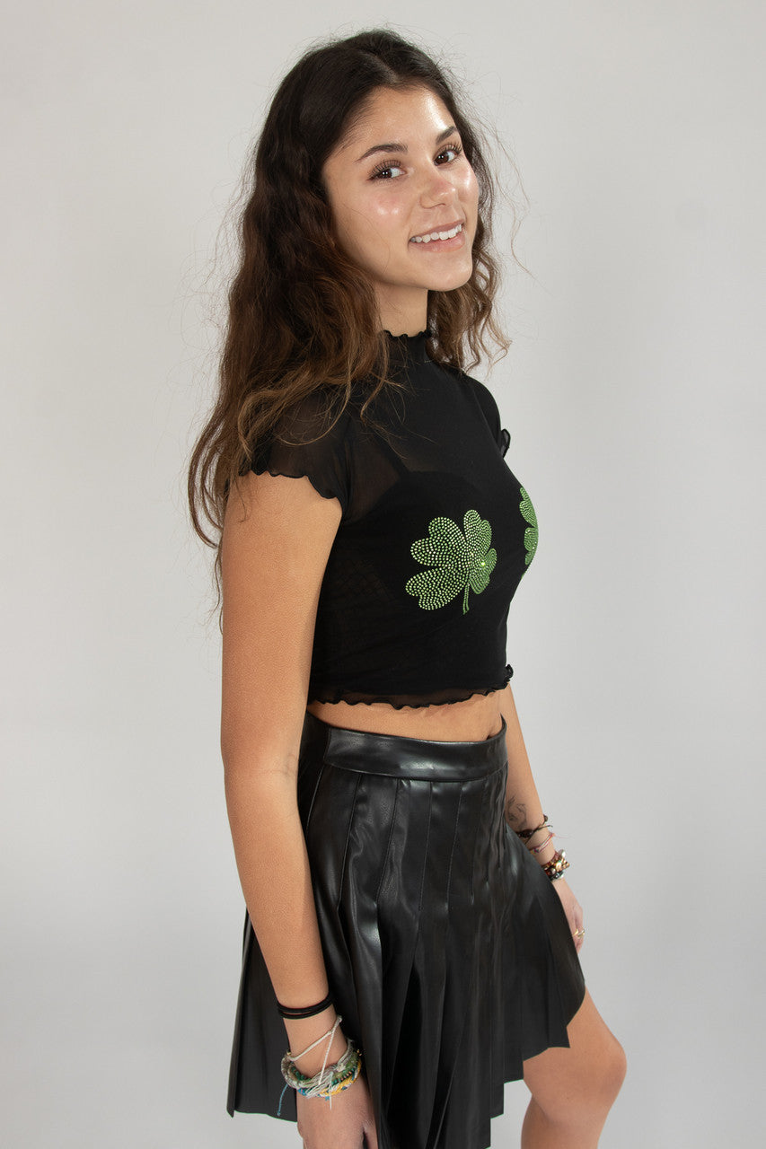 Rhinestone Shamrock Mesh Tee