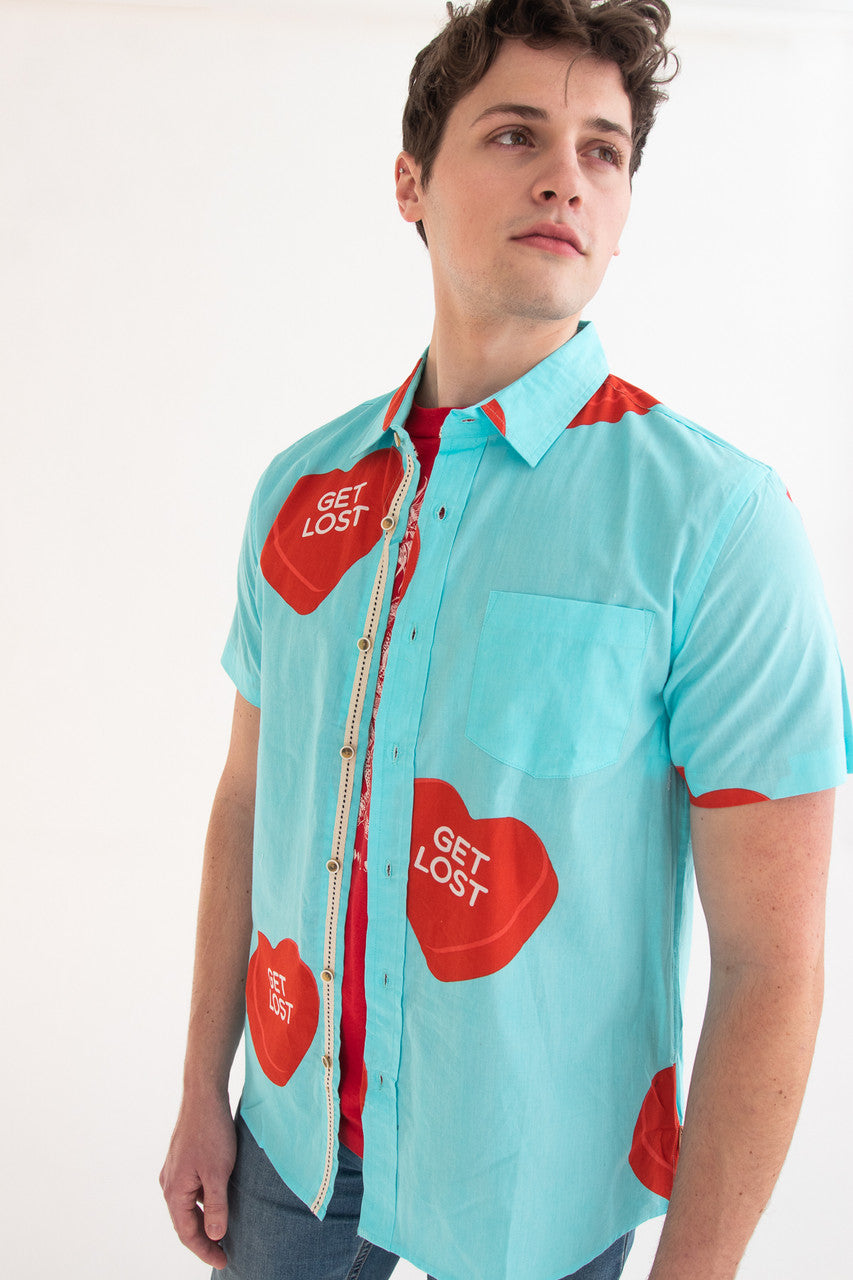 Get Lost Candy Hearts Button Up Shirt
