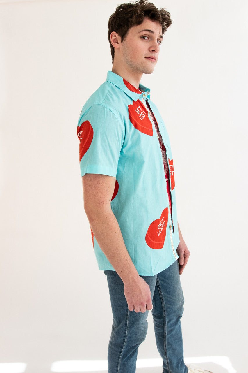 Get Lost Candy Hearts Button Up Shirt